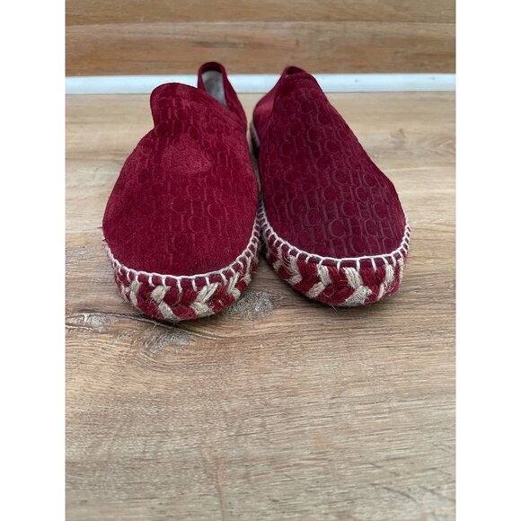 EUC Carolina Herrera Burgundy Suede Monogram Espadrilles Sneaker - Picture 2 of 8